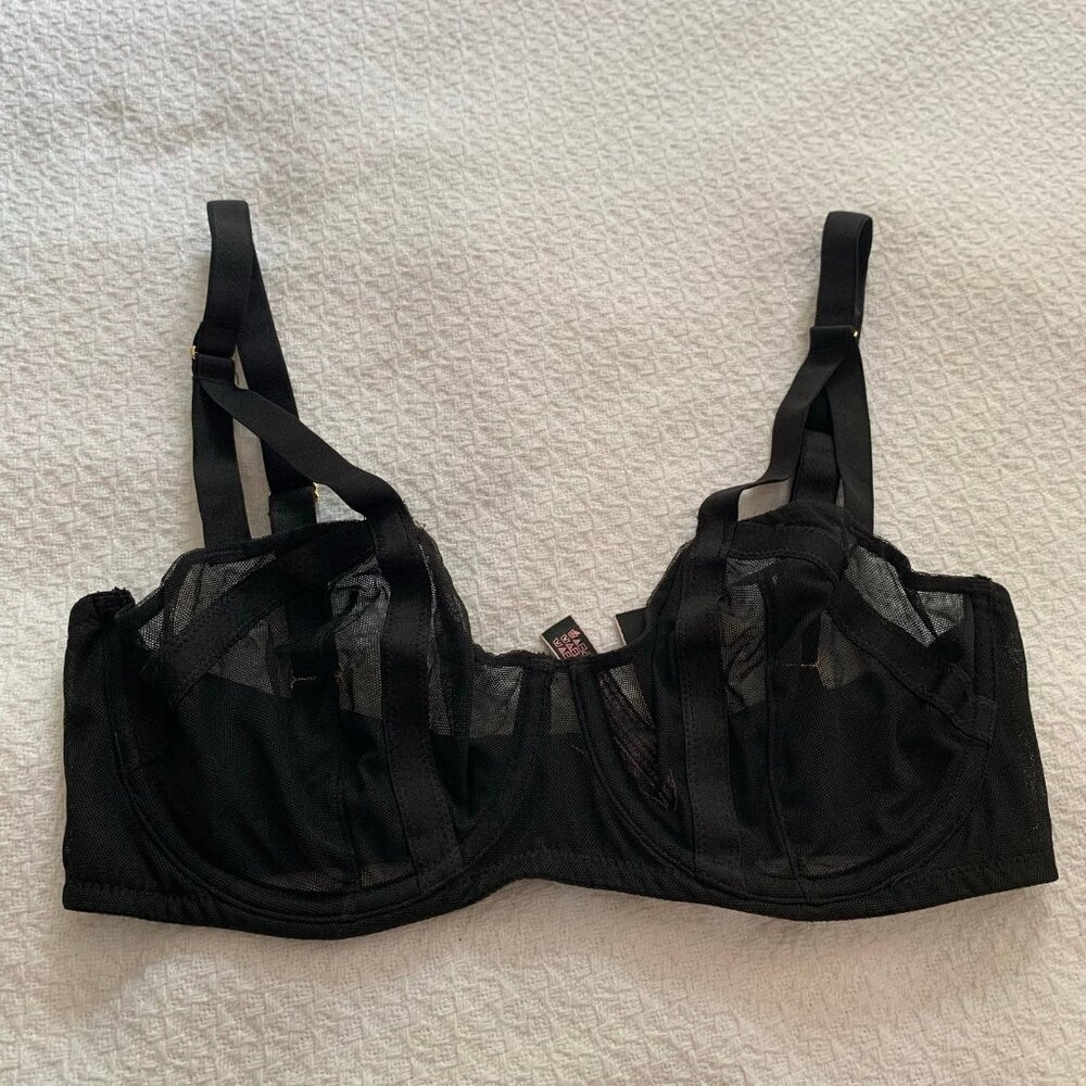 Victorias Secret Very Sexy Unlined Balconet Bra Black Mesh‎ Strappy 34DD
